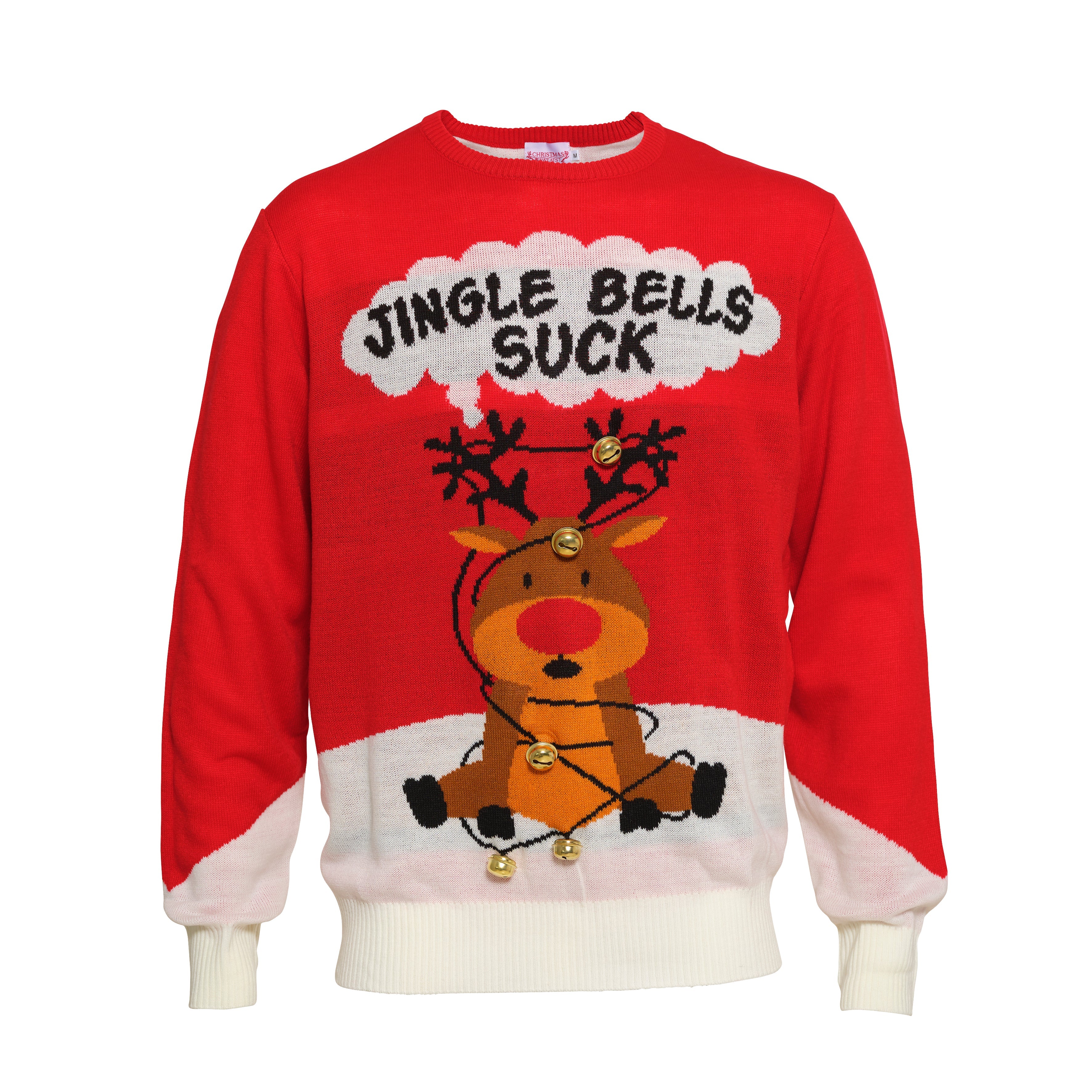 En röd jultröja med texten